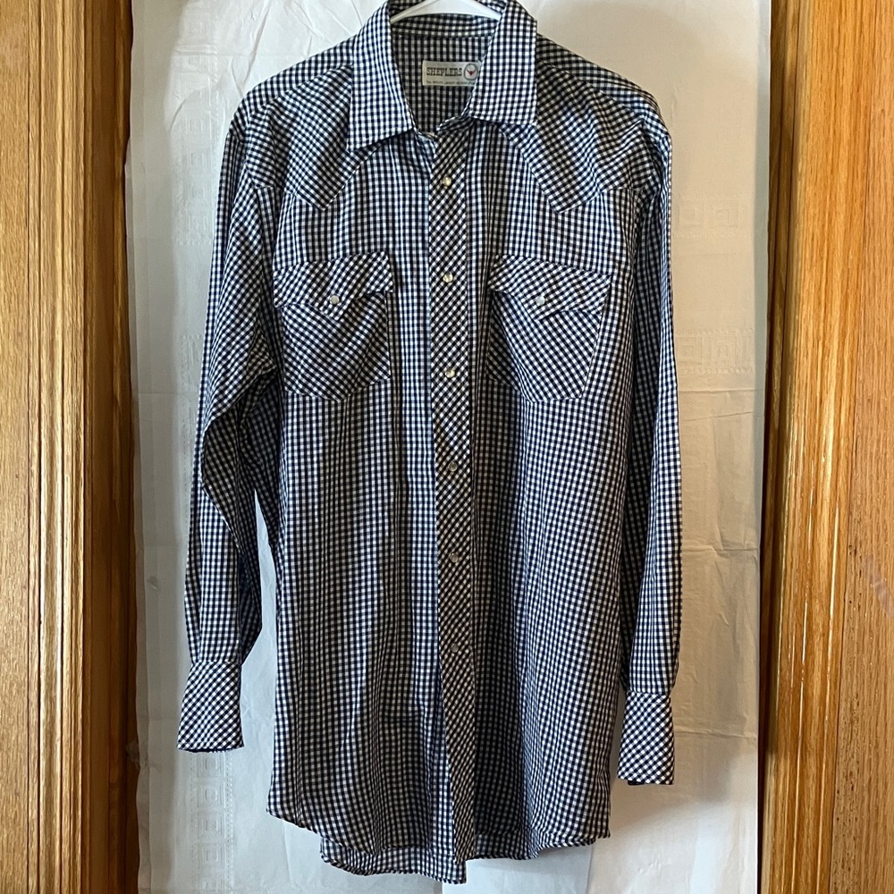 Sheplers Men’s Longsleeve Blue & White Plaid Pearl Snap Western Shirt L-XL Tall